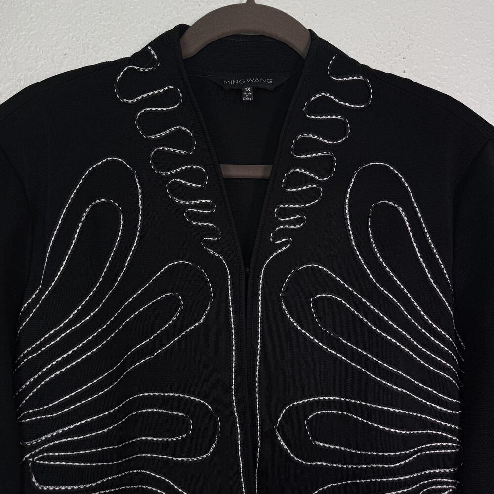 Ming Wang Cardigan Jacket Womens 1X Knit Embroidered Geometric Black Plus Size - Picture 5 of 11